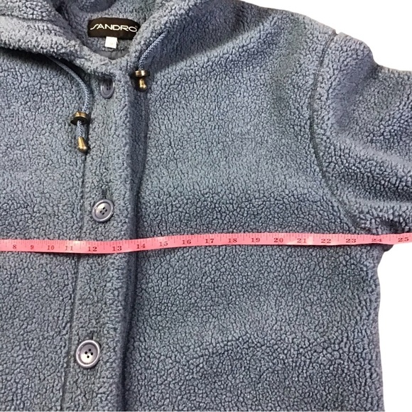 Sandro Fuzzy Sherpa Soft Button Front Hooded Teddy Jacket Size M in Blue - Picture 7 of 12